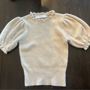 Astr Cream Knit Puff Sleeve Top